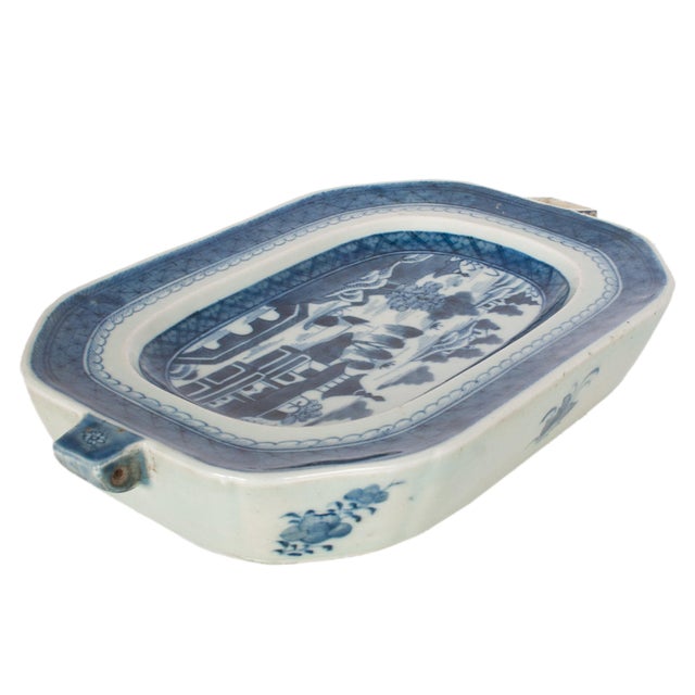 Ceramic Antique Chinese Qing Canton Blue & White Export Porcelain Warming Dish 1800 For Sale - Image 7 of 15