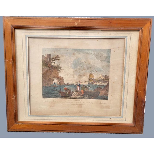 Continuation of 4 framed engravings, enhanced with colors, on the theme of fishing: -The choice of fish -Sigure fishermen...