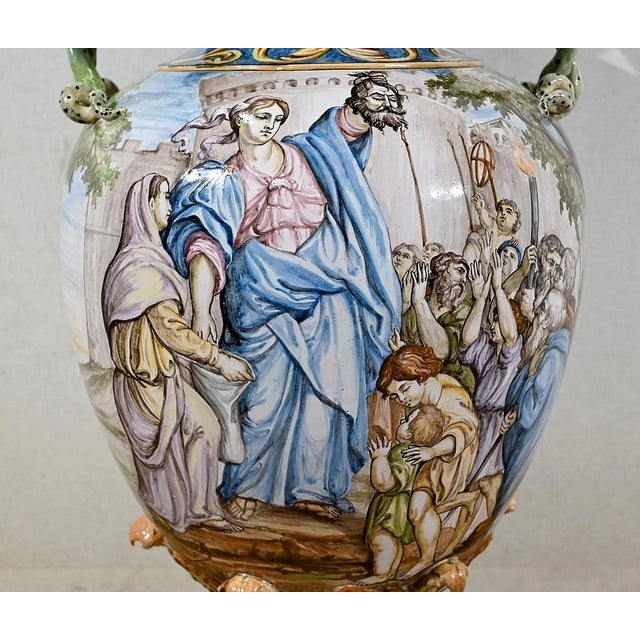 19th Century Majolica Vase on Saddle Set, Italy, Set of 2 For Sale - Image 9 of 18