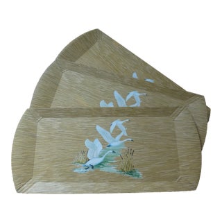 1950s Mid-Century Swan Lithograph Serving Trays - Set of 3 For Sale