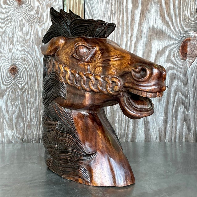 Boho Chic Vintage Boho Carved Wood Horse Head For Sale - Image 3 of 11