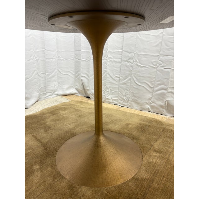Restoration Hardware Rh Aero Bistro Table — 42" Round Brown Oak Top | Antiqued Brass Pedestal Base For Sale - Image 4 of 18