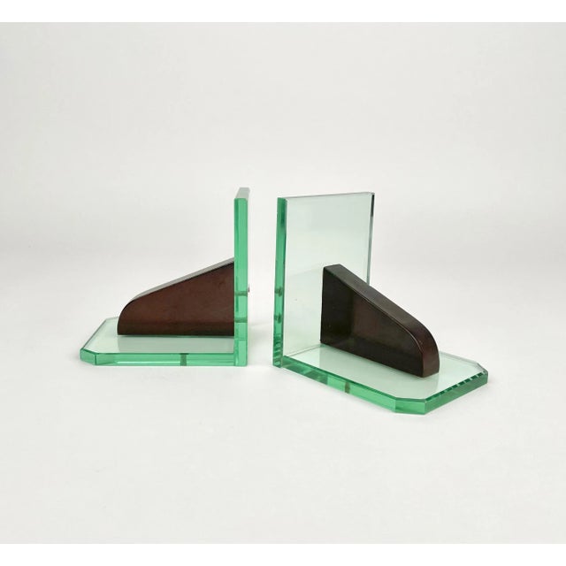 Glass & Wood Bookends, Italy, 1950s, Set of 2 For Sale - Image 3 of 14