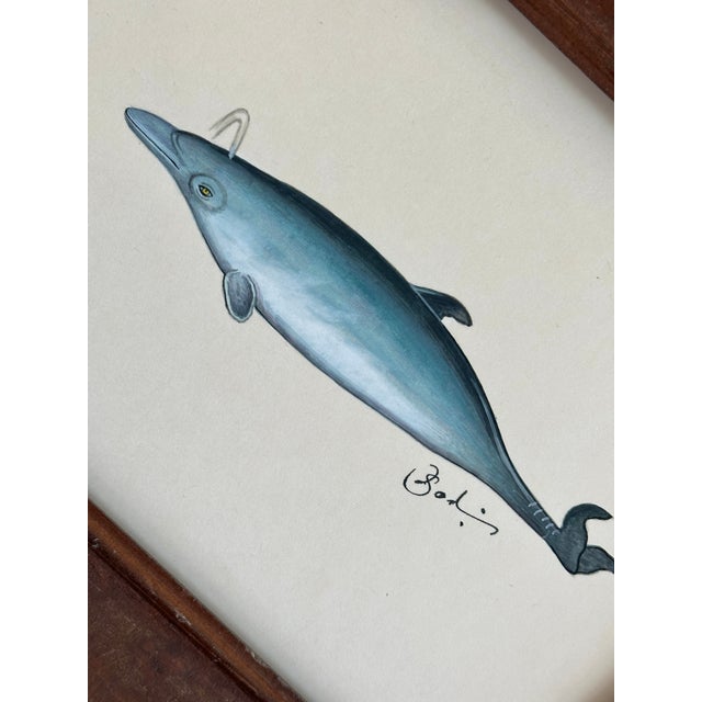 American Original Handpainted Dolphin Painting in a Rustic Wooden Frame For Sale - Image 3 of 4