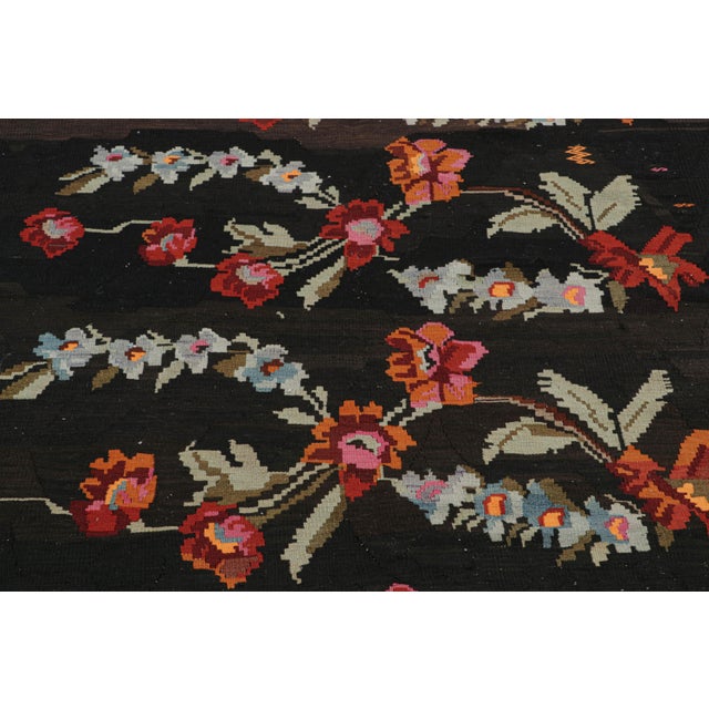 Textile Mid Century Bessarabian Kilim Black Beige Red Floral Turkish Flat Weave Rug For Sale - Image 7 of 7