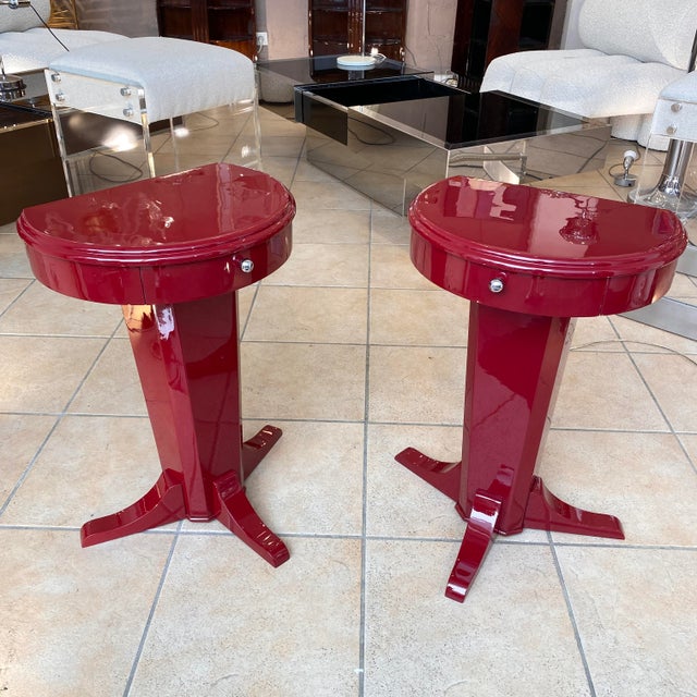 1950s Red Lacquered Bedside Tables by Pierre Cardin, 1950s, Set of 2 For Sale - Image 5 of 5