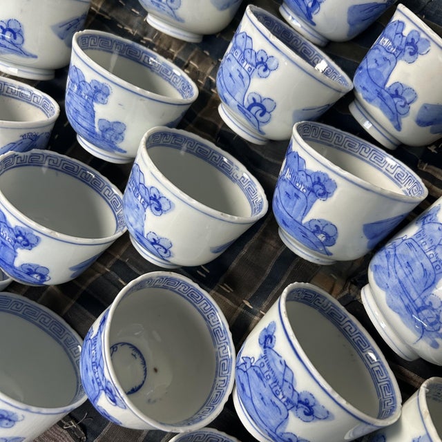 Edo Hand-Painted Yunomi Tea Cups, Japan, Set of 18 For Sale - Image 9 of 18