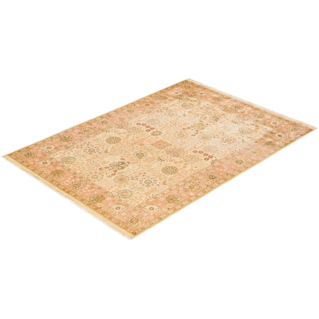 Ivory Vintage Traditional Hand Knotted Wool Area Rug, Ivory - 6'1" X 8'7" For Sale - Image 8 of 9