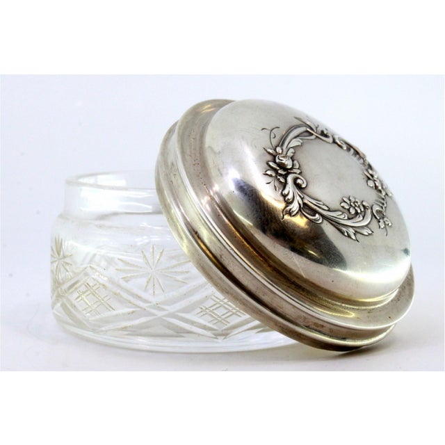 Metal Cut Glass Box with Silver-Embossed Lid and Monogram Card For Sale - Image 7 of 8