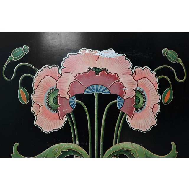 Black Art Nouveau Black Lacquer Fire Screen with Floral Motif, France, 1910 For Sale - Image 8 of 13