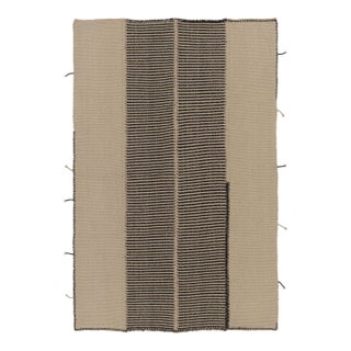 Rug & Kilim’s Contemporary Kilim in Beige & Black Textural Stripes For Sale