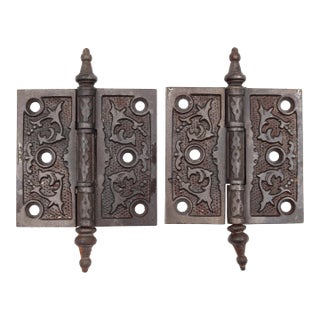 Pair of 3.5 X 3.5 In. Antique Cast Iron Victorian Door Hinges For Sale
