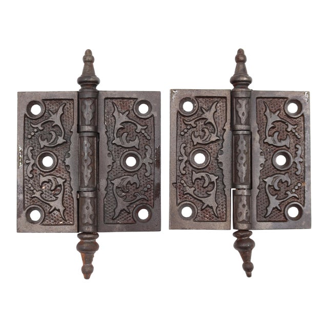 Pair of 3.5 X 3.5 In. Antique Cast Iron Victorian Door Hinges For Sale