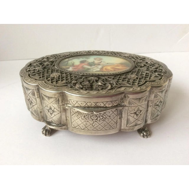 European Silver Jewel Box With Painting For Sale - Image 5 of 9