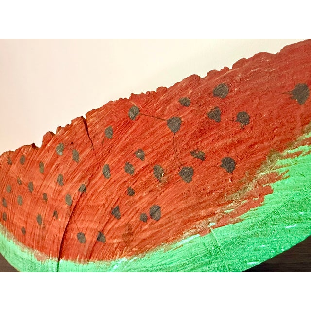 Late 20th Century Vintage Large Scale Folk Art Hand-Painted Wood Watermelon Slice, Circa 1980s For Sale - Image 5 of 12