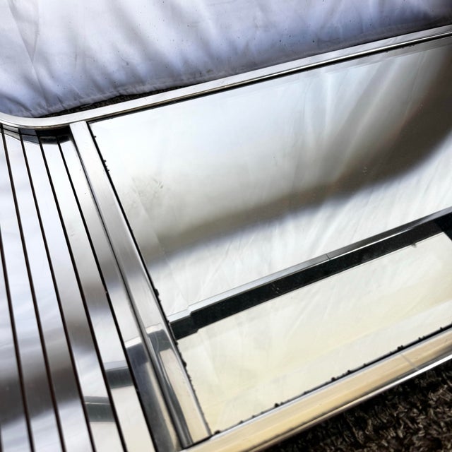 Postmodern Chrome Mirror and Black Laminate Waterfall Console Table For Sale - Image 4 of 12