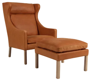 Set of Wingback Chair with Ottoman in Dunes Sørensen Leather attributed to Børge Mogensen for Fredericia