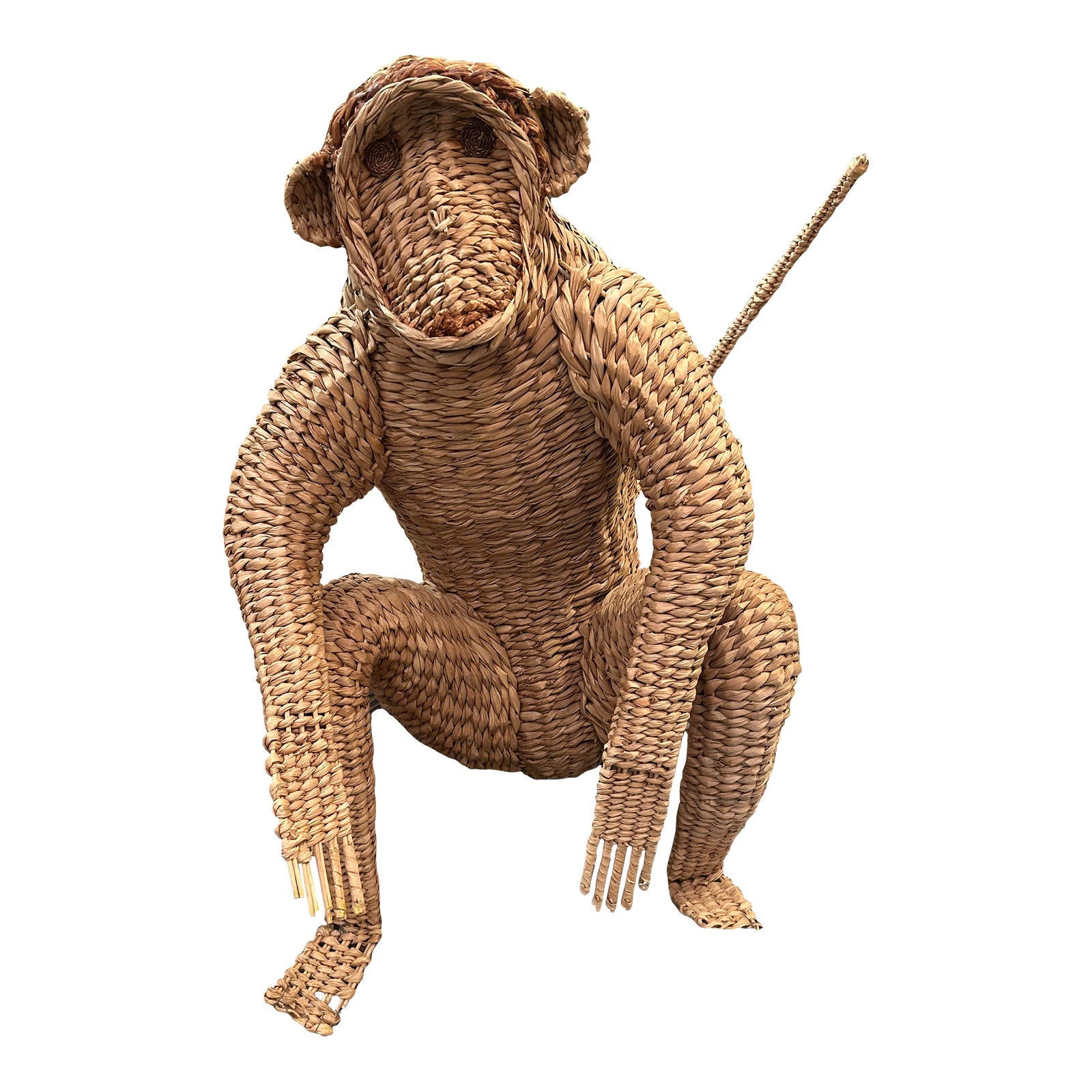 Water Hyacinth Woven Rattan Designer Monkey Sculpture Attributed to ...