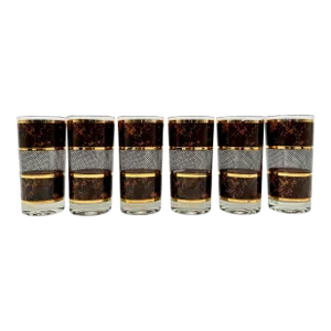1960s Georges Briard Mid-Century Tortoise Marble Collins Glasses- Set of 6