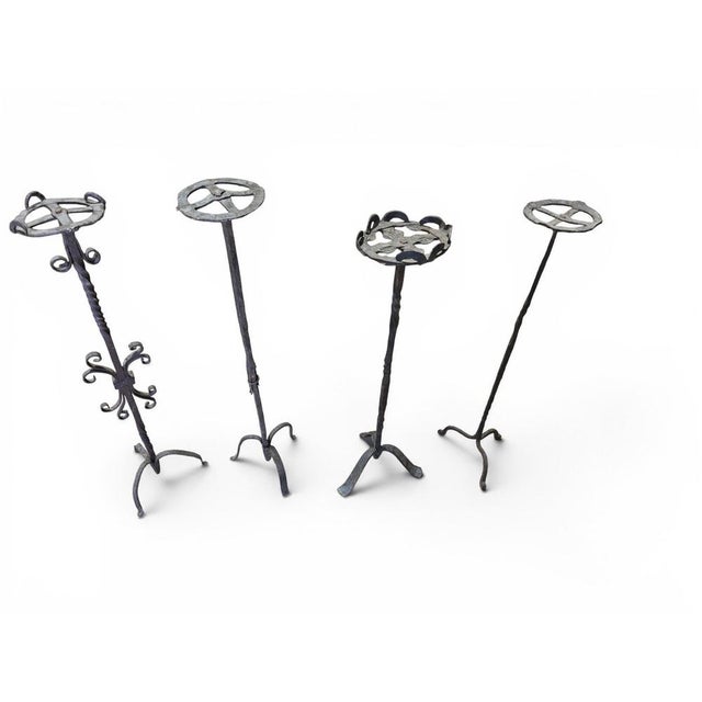 Spanish Gothic Wrought Iron Candlesticks, Late 15th Century, Set of 4 For Sale - Image 3 of 15