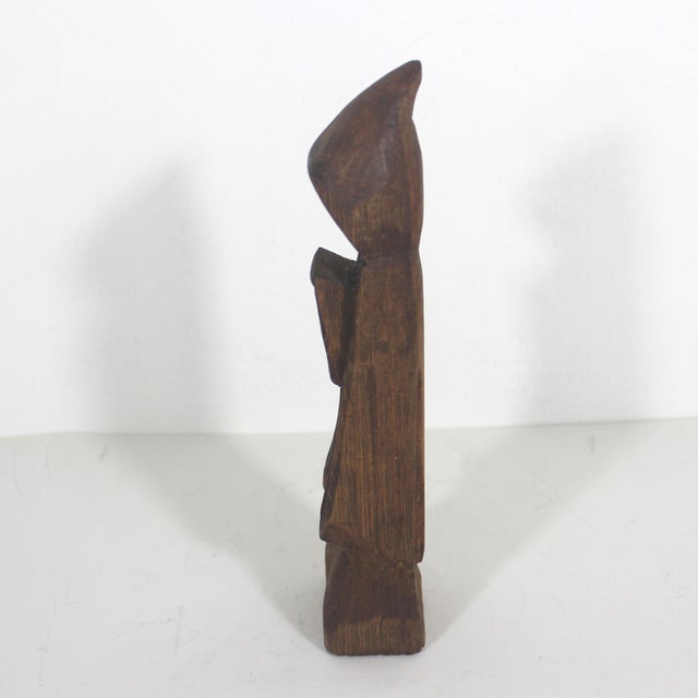 Wood Early 20th Century Carved Wood Monk Sculpture Primitive Rustic With Patina For Sale - Image 7 of 8