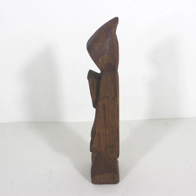 Wood Vintage Carved Wood Monk Sculpture Primitive Rustic With Patina For Sale - Image 7 of 8