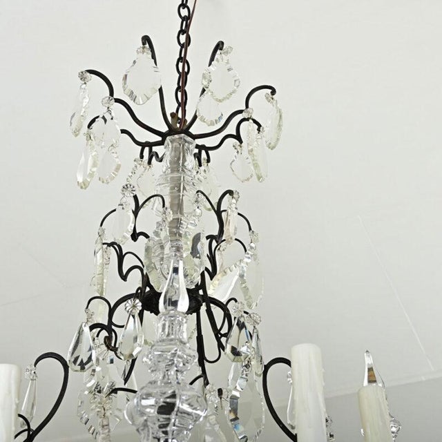 French Vintage Baguès Style Bronze & Crystal Chandelier For Sale - Image 4 of 12