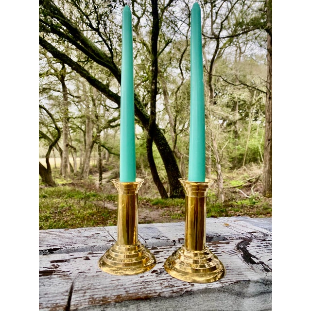 Brass Brass Post Modern Neoclassical Cylindrical Candle Holders, a Pair (After Michael Graves) For Sale - Image 8 of 10