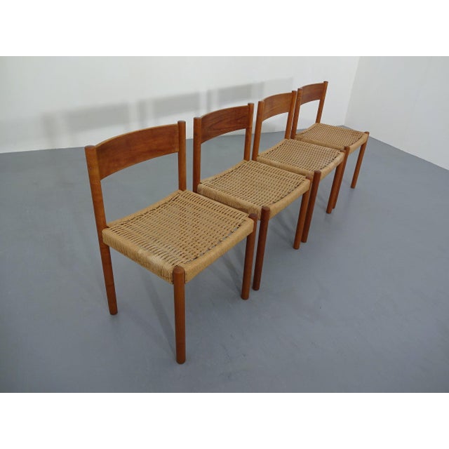 Brown Teak & Papercord Dining Chairs by Poul M. Volther for Frem Røjle, Denmark, 1960s, Set of 4 For Sale - Image 8 of 18