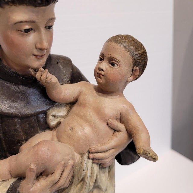 Brown Spanish School Artist, Sculpture of Saint Anthony of Padua with the Child, Late 18th Century, Wood For Sale - Image 8 of 18