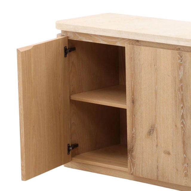 Cream Cream Marble Top Oak Credenza For Sale - Image 8 of 9