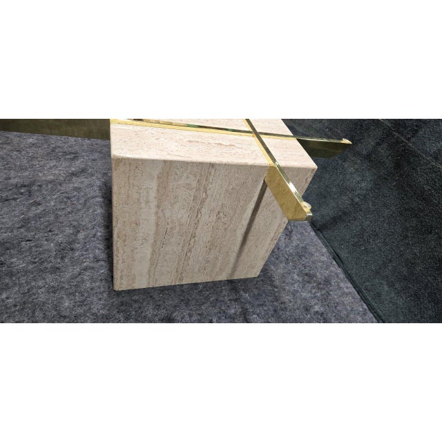 Early 21st Century Marble and Glass Square Coffee Table With Glass Top and Golden Supports For Sale - Image 5 of 8