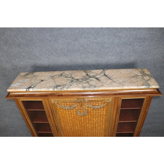 Wood 19th C French Louis XVI Style Walnut Vitrine Cabinet, Marble Top For Sale - Image 7 of 7