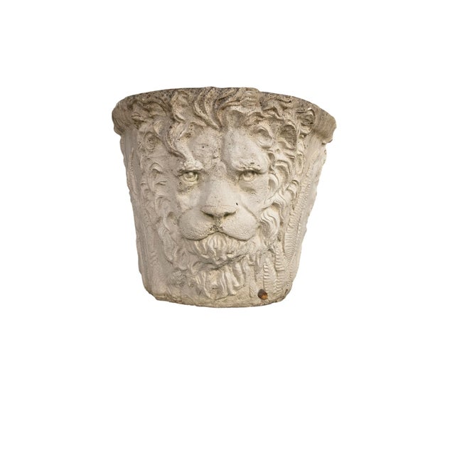 P1990s Pair of Monumental Cast Stone Lion Head Garden Planters | Classical Estate Urns | Architectural Outdoor Planters For Sale - Image 4 of 7
