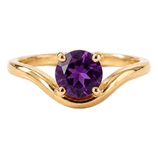 Purple Amethyst v-Shape Solitaire Ring • Dainty Minimalist Stacking Ring • February Birthstone Ring Us 7 For Sale