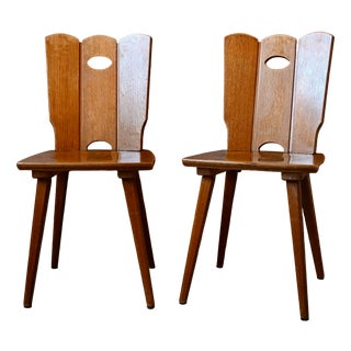 Set of Country and Brutalist Wooden Chairs, 1970s For Sale