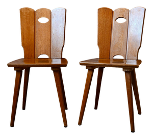 Set of Country and Brutalist Wooden Chairs, 1970s