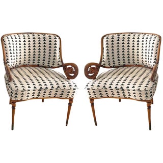 Vintage Upholstered Arm Chairs- A Pair For Sale