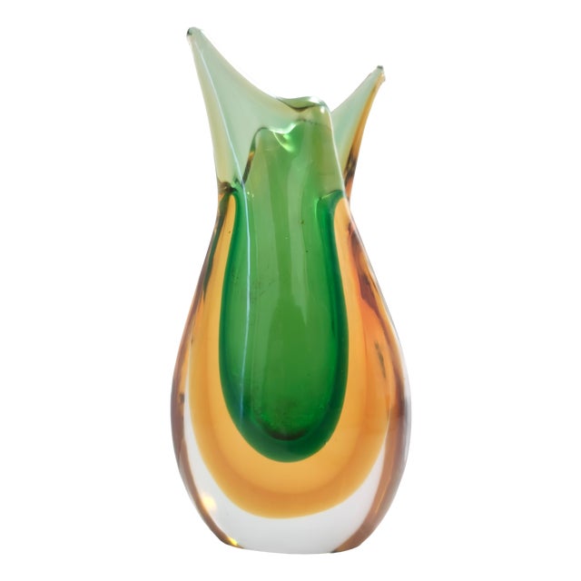 Vintage Green and Orange Sommerso Murano Glass Vase from Flavio Poli, Italy, 1950s For Sale
