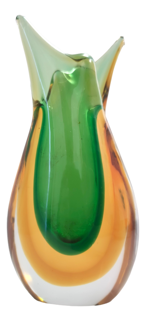 Vintage Green and Orange Sommerso Murano Glass Vase from Flavio Poli, Italy, 1950s