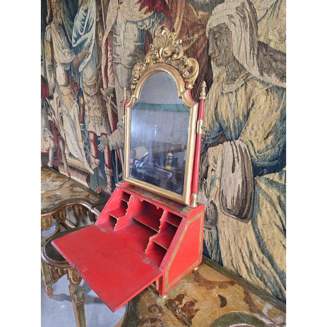 18th Century European Red Lacquer Dressing Table with Mirror, 1780 For Sale - Image 6 of 15
