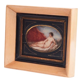 Portrait of a Reclining Muse 19th Century French Hand-Painted French Miniature Nude For Sale