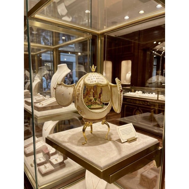 2000 - 2009 2005 Vintage Fabergé Egg Style XXXXL Pierre Lorren Natural Egg Hand Carved Faberge Style Music Austrian Crystal Pure Gold Deco Handmade 5.1" X 5.9" For Sale - Image 5 of 15