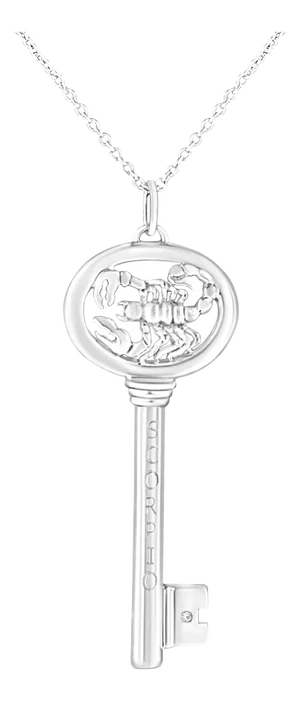 .925 Sterling Silver Diamond Accent Scorpio Zodiac Key 18" Pendant Necklace