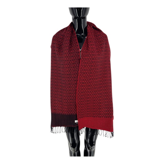 Versace Red & Black Printed 100% Wool Scarf For Sale