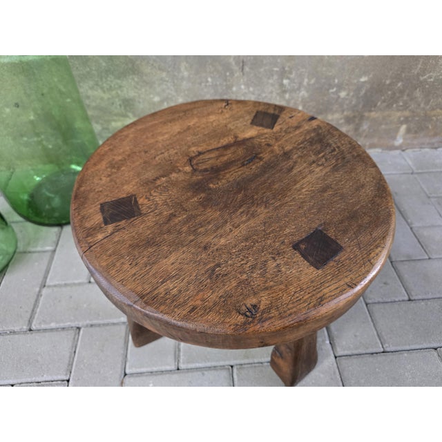 Small Brutalist Round Oak Coffee Table, 1970s For Sale - Image 6 of 10