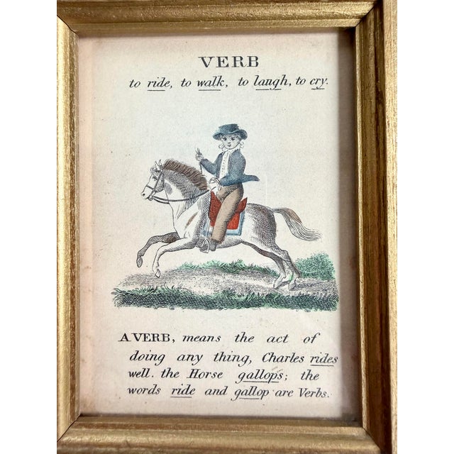Victorian 2 Antique Victorian English Dictionary Examples Noun/Verb Art Prints Gold Frames For Sale - Image 3 of 10