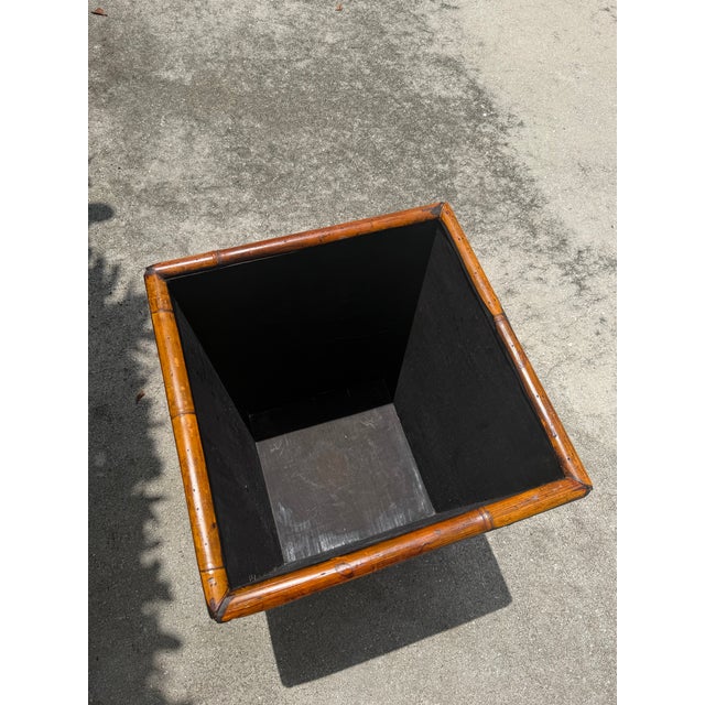 Brown Vintage Bamboo & Wood Square Cachepot / Planter Stand – British Colonial Palm Beach Style For Sale - Image 8 of 11