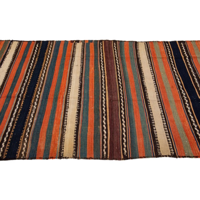 1960s 1960s Vintage Turkish Kilim Multicolor Handmade Stripes Wool Runner For Sale - Image 5 of 8