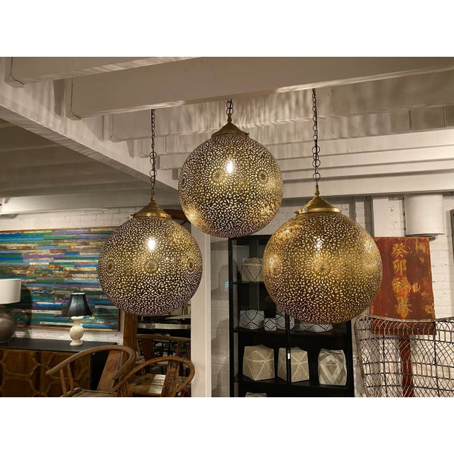 Late 20th Century Vintage Brass Radha Globe Pendant Light For Sale - Image 5 of 7